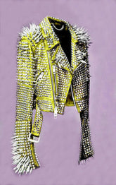 Women Yellow Spiked Studded Leather Jacket Steam Punk Gothic Rockers Jacket